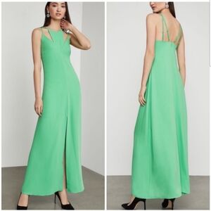 New BCBGMaxAzria Womens Strappy Cutout Maxi Dress Front Slit Irish Green Size M